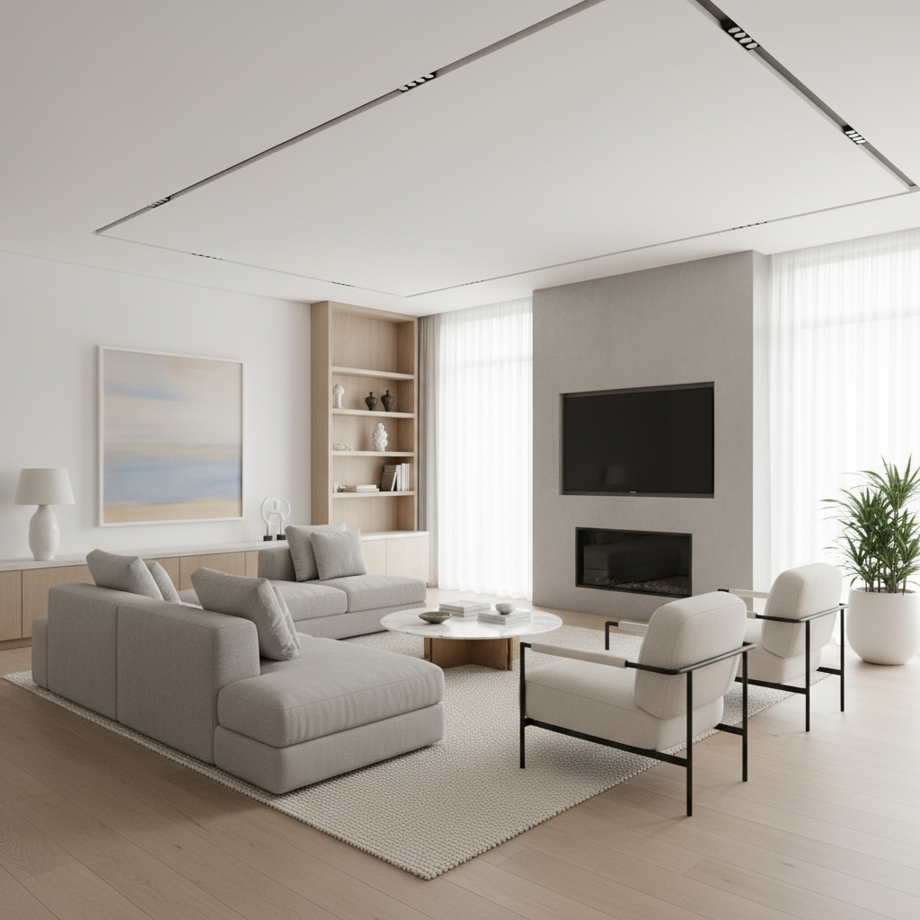 Renovated living room interior with contemporary finishes