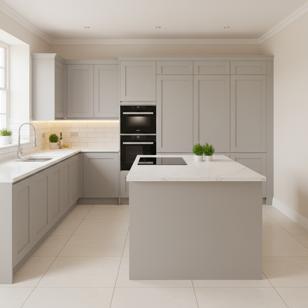 Modern kitchen refit with quartz countertop and integrated appliances